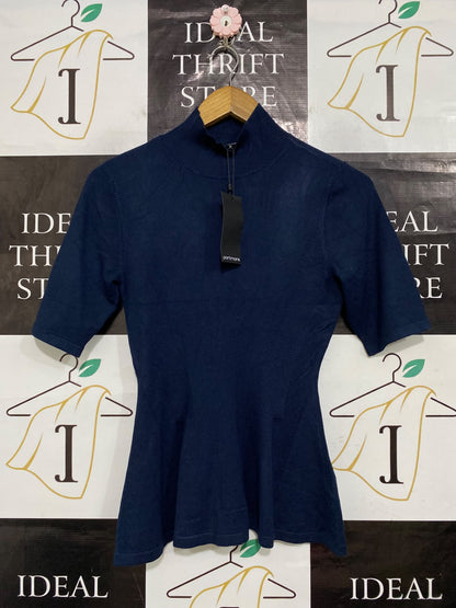 PORTMANS |S| BUST 15| A63| NAVY MOCK-NECK PEPLUM-HEM TECHNICAL UTILITY TEE