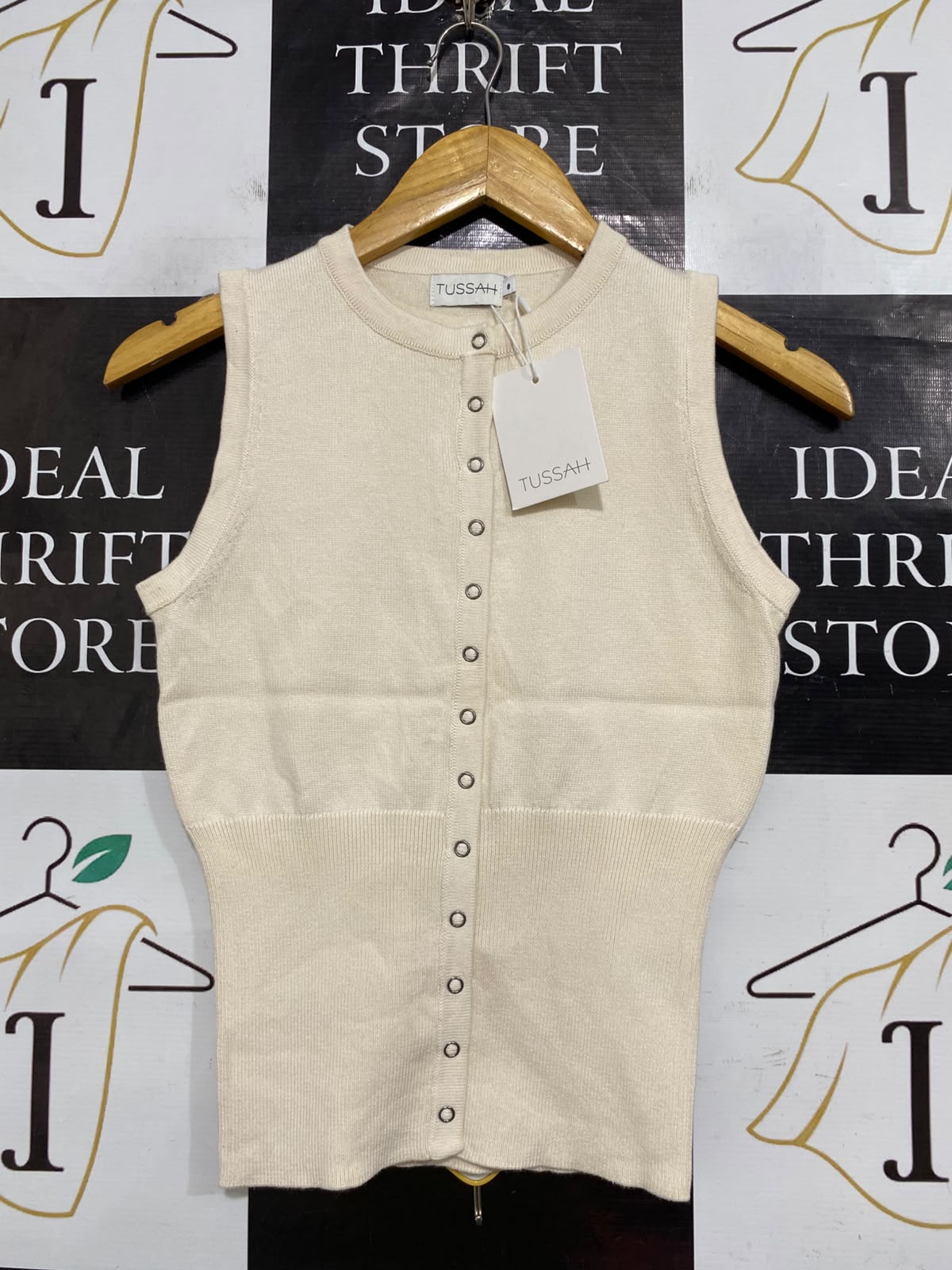 TUSSAH |S| BUST 12| A63| CREAM SNAP-FRONT TECHNICAL UTILITY TANK TOP