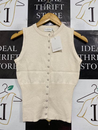 TUSSAH |S| BUST 12| A63| CREAM SNAP-FRONT TECHNICAL UTILITY TANK TOP