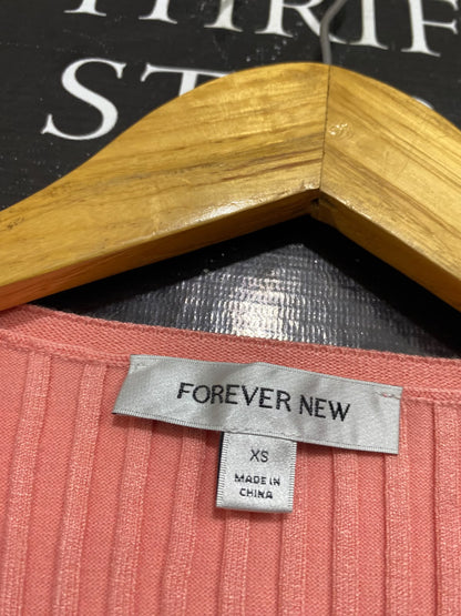 FOREVER NEW |XS| BUST 13| A63| PEACH RIBBED V-NECK TECHNICAL UTILITY SWEATER