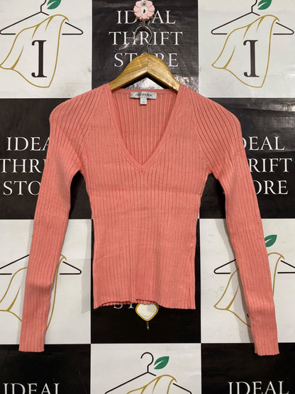 FOREVER NEW |XS| BUST 13| A63| PEACH RIBBED V-NECK TECHNICAL UTILITY SWEATER