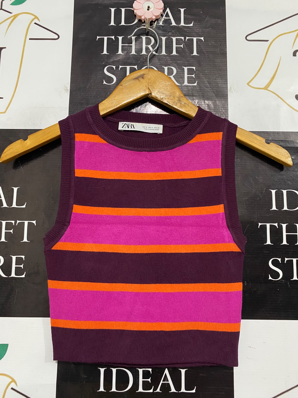 ZARA |S| BUST 12| A63| MULTI-COLOR STRIPED TECHNICAL UTILITY CROP TOP