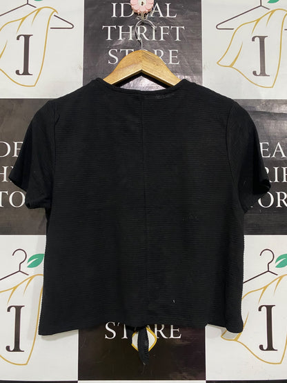 ANKO |M| BUST 18| A63| BLACK TEXTURED TIE-FRONT TECHNICAL UTILITY T-SHIRT