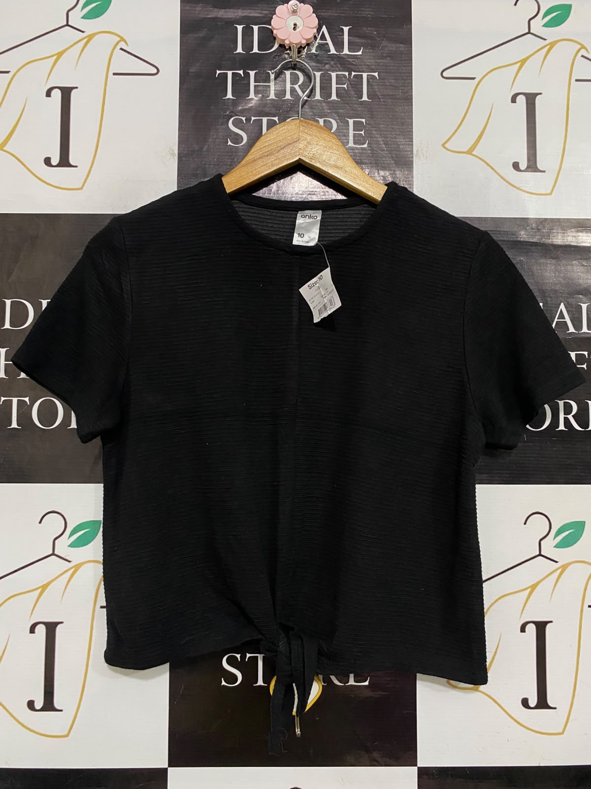 ANKO |M| BUST 18| A63| BLACK TEXTURED TIE-FRONT TECHNICAL UTILITY T-SHIRT