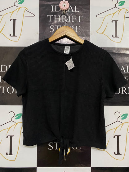 ANKO |M| BUST 18| A63| BLACK TEXTURED TIE-FRONT TECHNICAL UTILITY T-SHIRT