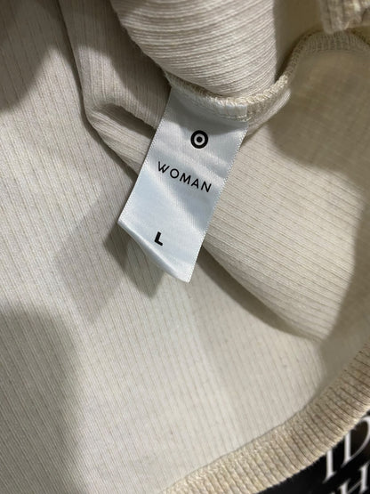 TARGET WOMAN |L| BUST 19| A63| OATMEAL RIBBED PUFF-SLEEVE TECHNICAL UTILITY T-SHIRT