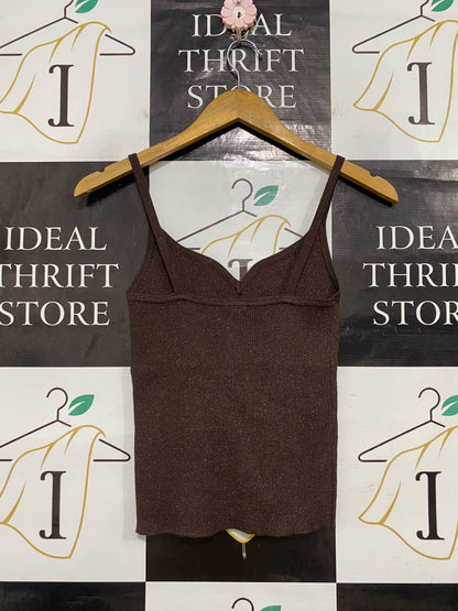 ANKO |XS| BUST 12| A63| BROWN GLITTER RIBBED SWEETHEART TECHNICAL UTILITY CANK TOP