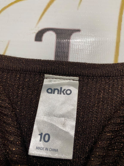 ANKO |XS| BUST 12| A63| BROWN GLITTER RIBBED SWEETHEART TECHNICAL UTILITY CANK TOP