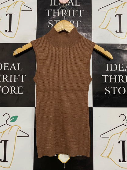 ANKO |S| BUST 10| A63| BROWN MOCK-NECK TEXTURED TECHNICAL UTILITY TANK TOP