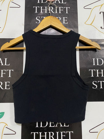 GLASSONS |M| BUST 13| A63| BLACK RIBBED HIGH-NECK TECHNICAL UTILITY CROP TOP
