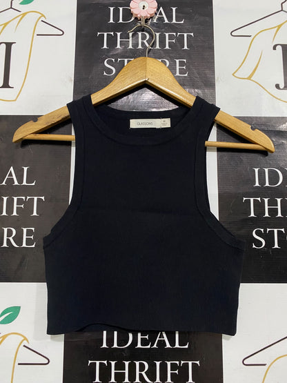 GLASSONS |M| BUST 13| A63| BLACK RIBBED HIGH-NECK TECHNICAL UTILITY CROP TOP