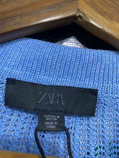 ZARA |M| BUST 22| A63| BLUE AND PINK CONTRAST-TRIM TECHNICAL UTILITY POLO CARDIGAN