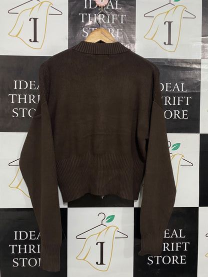 GLASSONS |L| BUST 20| A63| BROWN RIBBED ZIP-UP TECHNICAL UTILITY BOMBER CARDIGAN