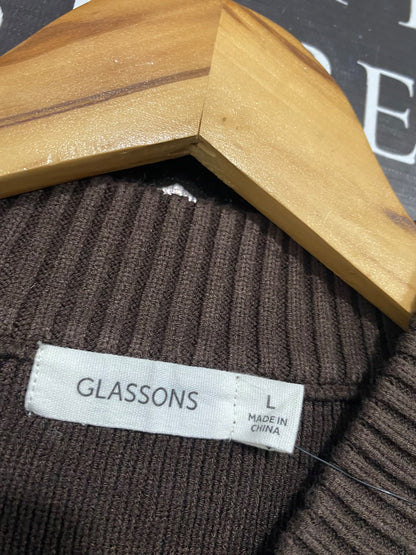 GLASSONS |L| BUST 20| A63| BROWN RIBBED ZIP-UP TECHNICAL UTILITY BOMBER CARDIGAN