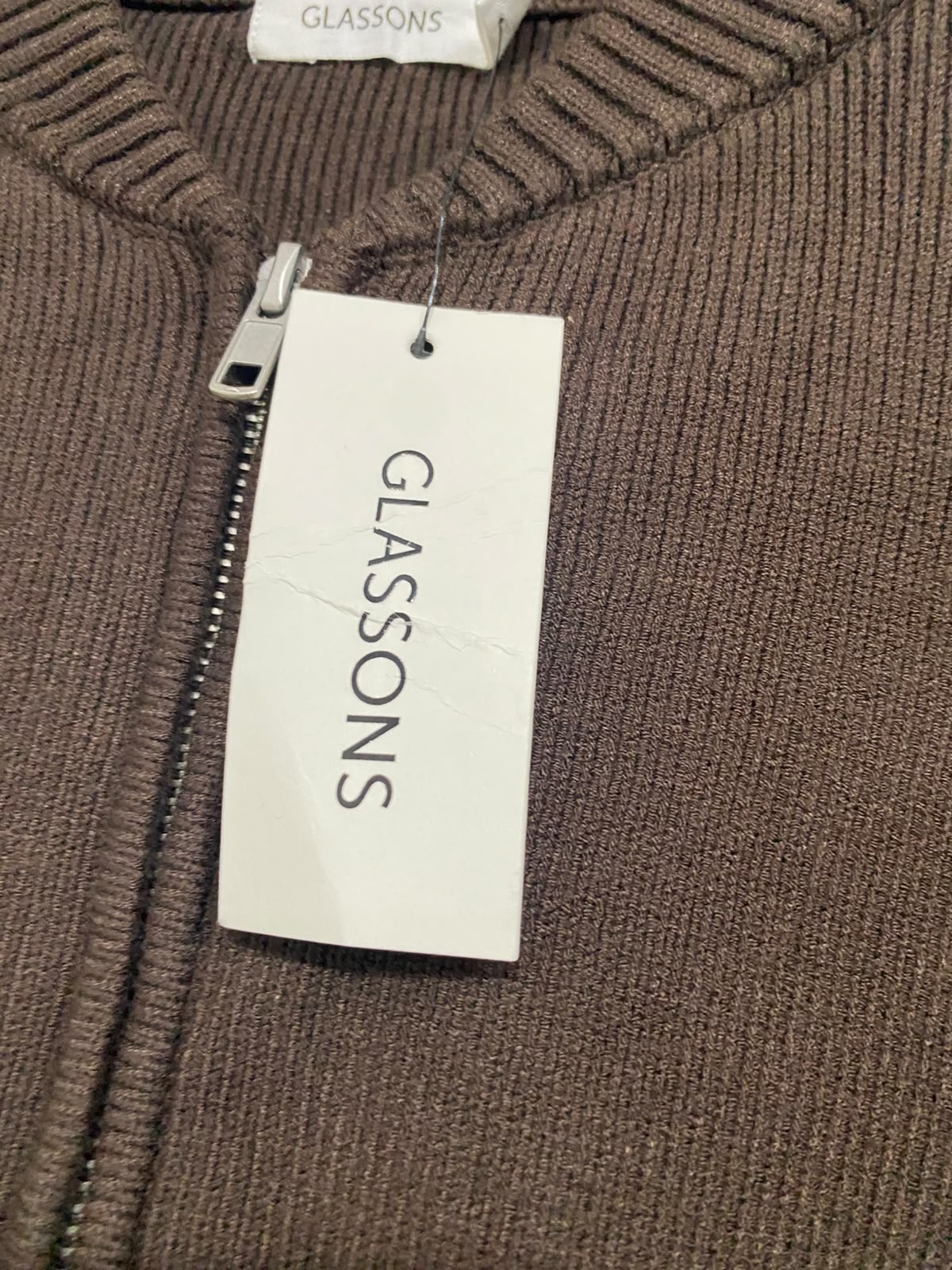 GLASSONS |L| BUST 20| A63| BROWN RIBBED ZIP-UP TECHNICAL UTILITY BOMBER CARDIGAN