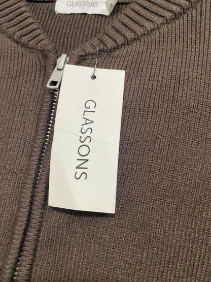 GLASSONS |L| BUST 20| A63| BROWN RIBBED ZIP-UP TECHNICAL UTILITY BOMBER CARDIGAN