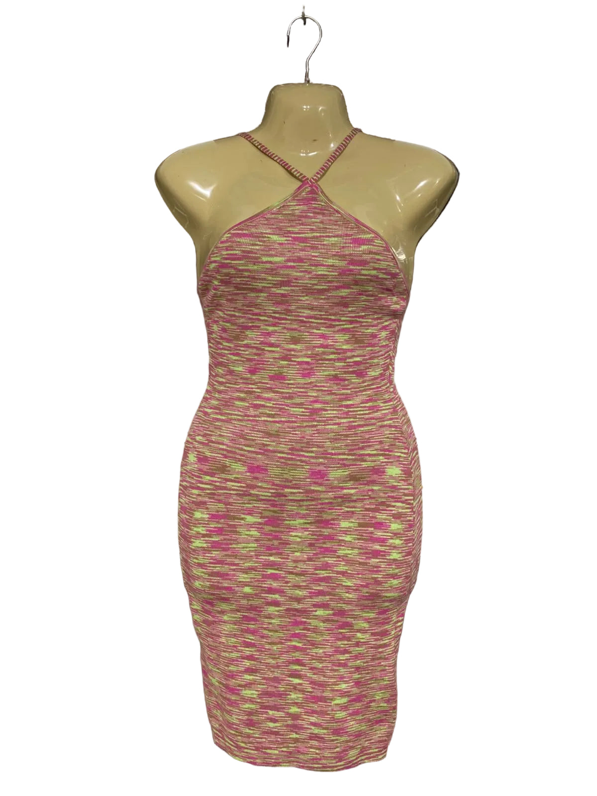 LUCK & TROUBLE |S| BUST 15| A63| MULTI-COLOR SPACE-DYE HALTER-NECK TECHNICAL UTILITY DRESS
