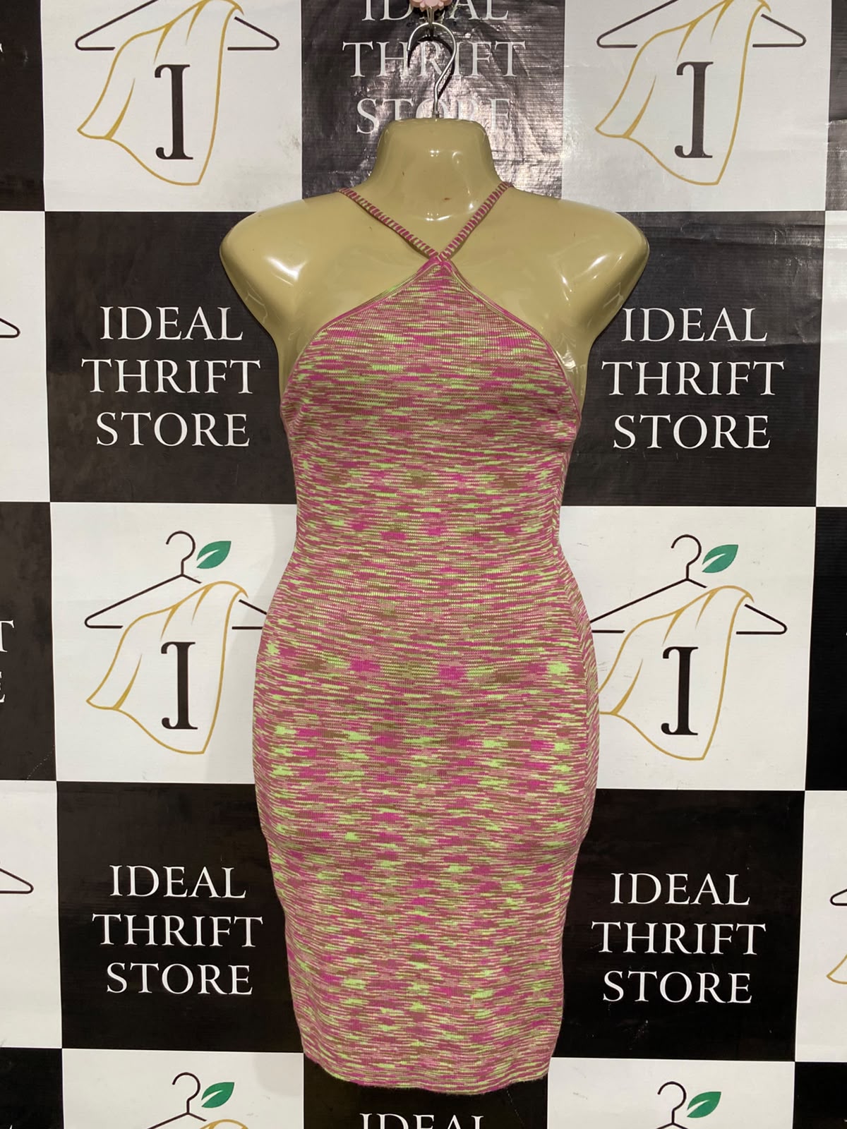 LUCK & TROUBLE |S| BUST 15| A63| MULTI-COLOR SPACE-DYE HALTER-NECK TECHNICAL UTILITY DRESS