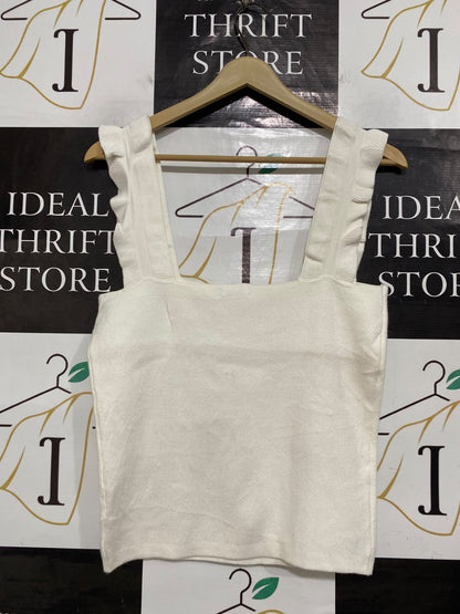 APERO |XS| BUST 16| A63| WHITE RUFFLE-STRAP TECHNICAL UTILITY TANK TOP