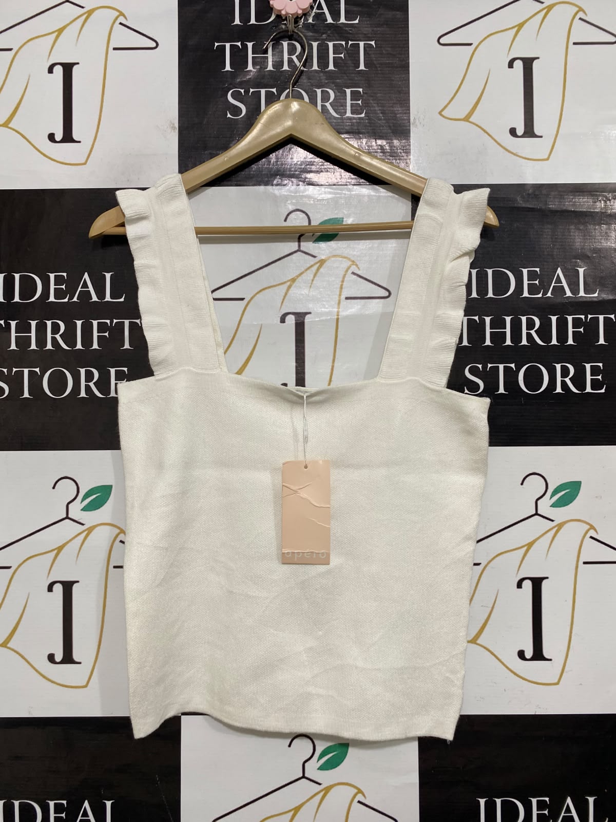 APERO |XS| BUST 16| A63| WHITE RUFFLE-STRAP TECHNICAL UTILITY TANK TOP