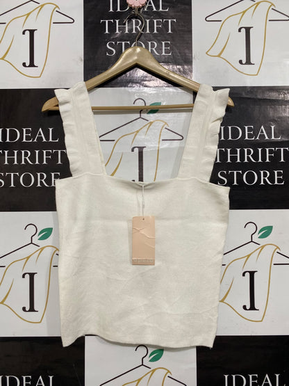 APERO |XS| BUST 16| A63| WHITE RUFFLE-STRAP TECHNICAL UTILITY TANK TOP
