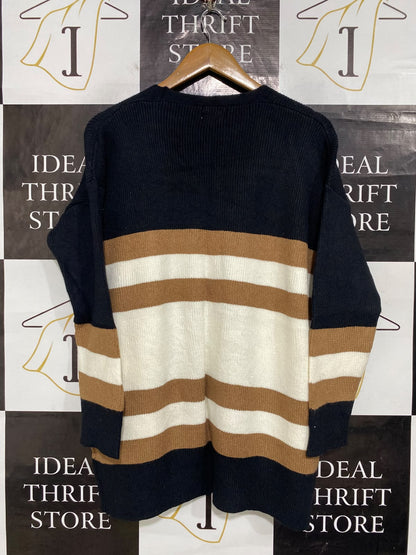 CALI & CO |L/XL| BUST 23| A63| MULTI-COLOR STRIPED OPEN-FRONT TECHNICAL UTILITY CARDIGANS