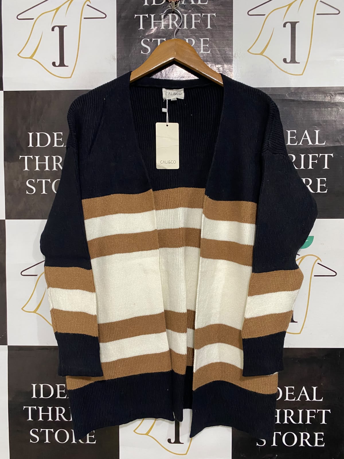 CALI & CO |L/XL| BUST 23| A63| MULTI-COLOR STRIPED OPEN-FRONT TECHNICAL UTILITY CARDIGANS