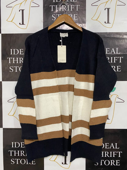 CALI & CO |L/XL| BUST 23| A63| MULTI-COLOR STRIPED OPEN-FRONT TECHNICAL UTILITY CARDIGANS