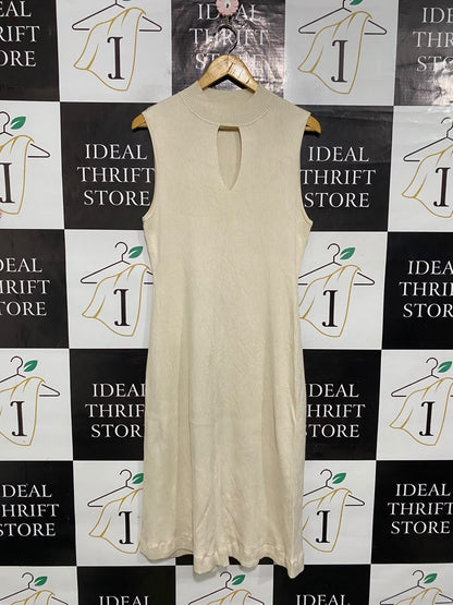 WITCHERY |L| BUST 16| A63| CREAM KEYHOLE MOCK-NECK RIBBED TECHNICAL UTILITY DRESS