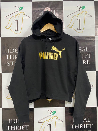 PUMA |M| BUST 23| A63| BLACK AND METALLIC GOLD LOGO TECHNICAL UTILITY CROP HOODIE