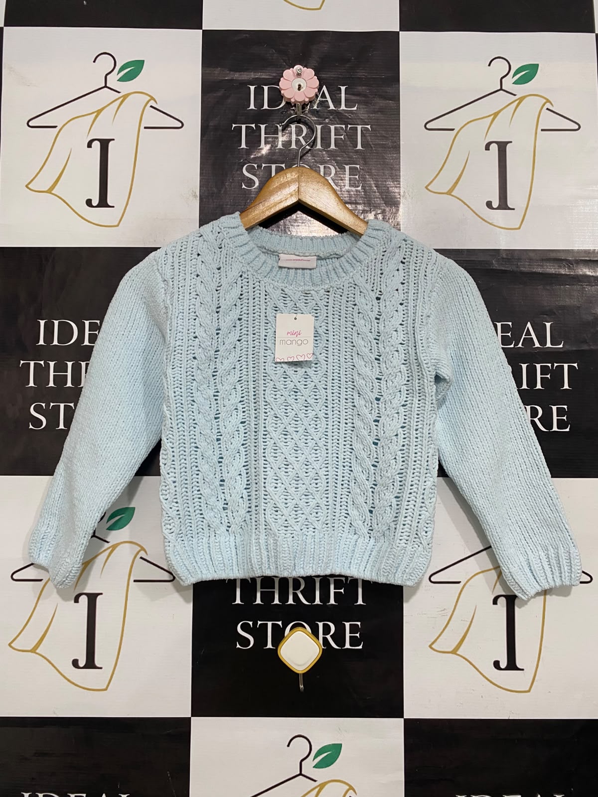 MANGO |XS| BUST 14| A63| LIGHT BLUE CABLE-KNIT TECHNICAL UTILITY SWEATER