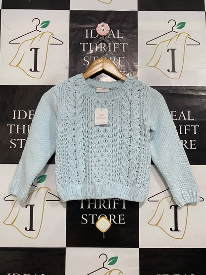 MANGO |XS| BUST 14| A63| LIGHT BLUE CABLE-KNIT TECHNICAL UTILITY SWEATER