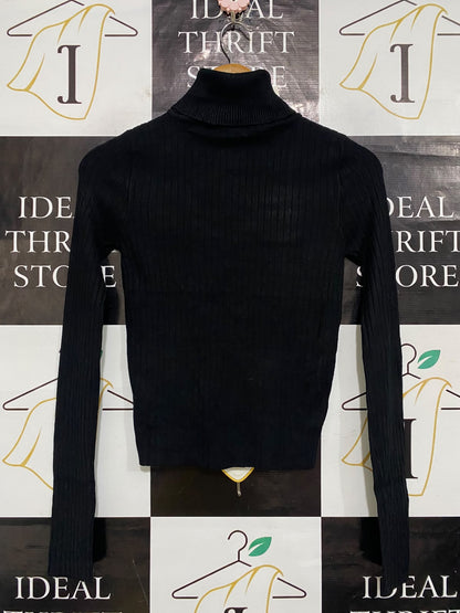 GLASSONS |S| BUST 14| A63| BLACK RIBBED TURTLENECK TECHNICAL UTILITY SWEATER