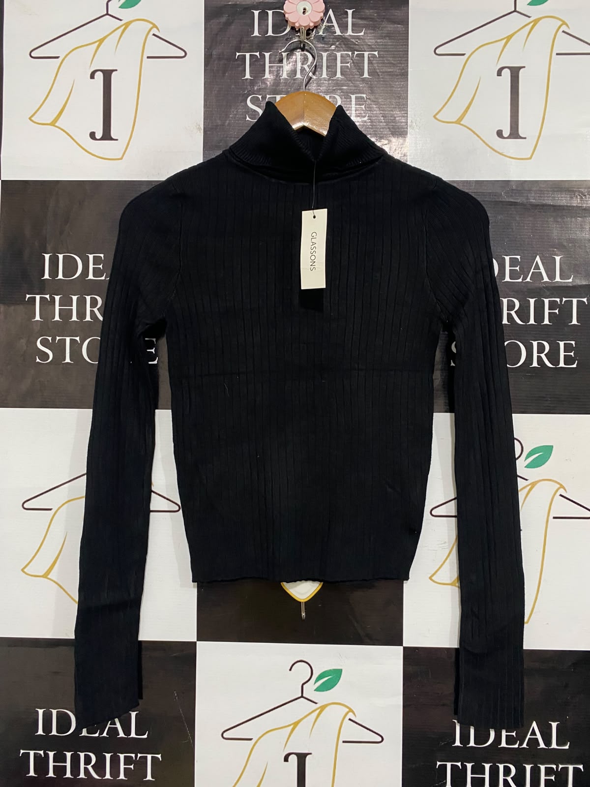 GLASSONS |S| BUST 14| A63| BLACK RIBBED TURTLENECK TECHNICAL UTILITY SWEATER