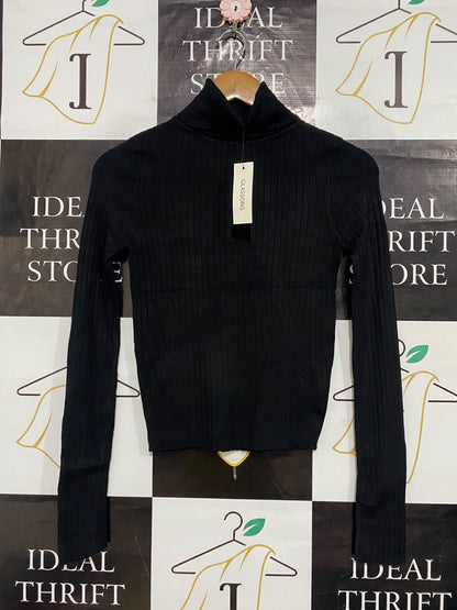 GLASSONS |S| BUST 14| A63| BLACK RIBBED TURTLENECK TECHNICAL UTILITY SWEATER