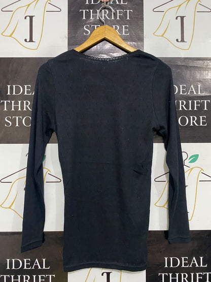 UNDER WORKS |XS| BUST 16| A63| BLACK SCOOP-NECK LONG-SLEEVE TECHNICAL UTILITY THERMAL TOP