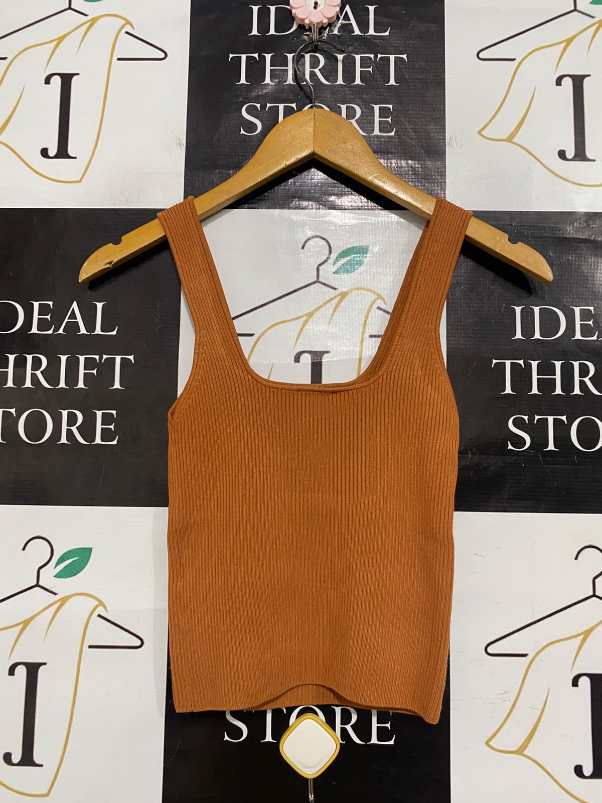 SHEIKE |XS| BUST 11| A63| CAMEL SQUARE-NECK RIBBED TECHNICAL UTILITY TANK TOP