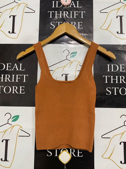 SHEIKE |XS| BUST 11| A63| CAMEL SQUARE-NECK RIBBED TECHNICAL UTILITY TANK TOP