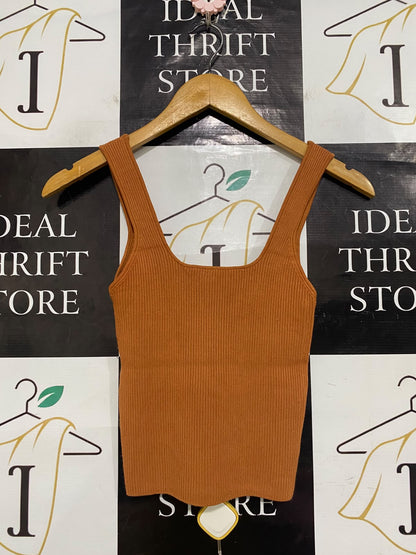 SHEIKE |XS| BUST 11| A63| CAMEL SQUARE-NECK RIBBED TECHNICAL UTILITY TANK TOP