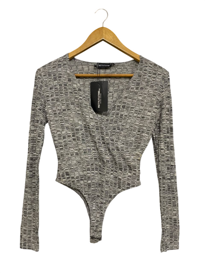 PRETTYLITTLE THING |S| BUST 16| A64| GREY MARLE WRAP-FRONT LONG-SLEEVE TECHNICAL UTILITY BODYSUIT