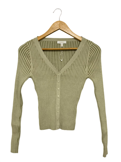 KOOKAI |XS| BUST 12| A64|SAGE GREEN RIBBED V-NECK BUTTON-UP TECHNICAL UTILITY CARDIGAN
