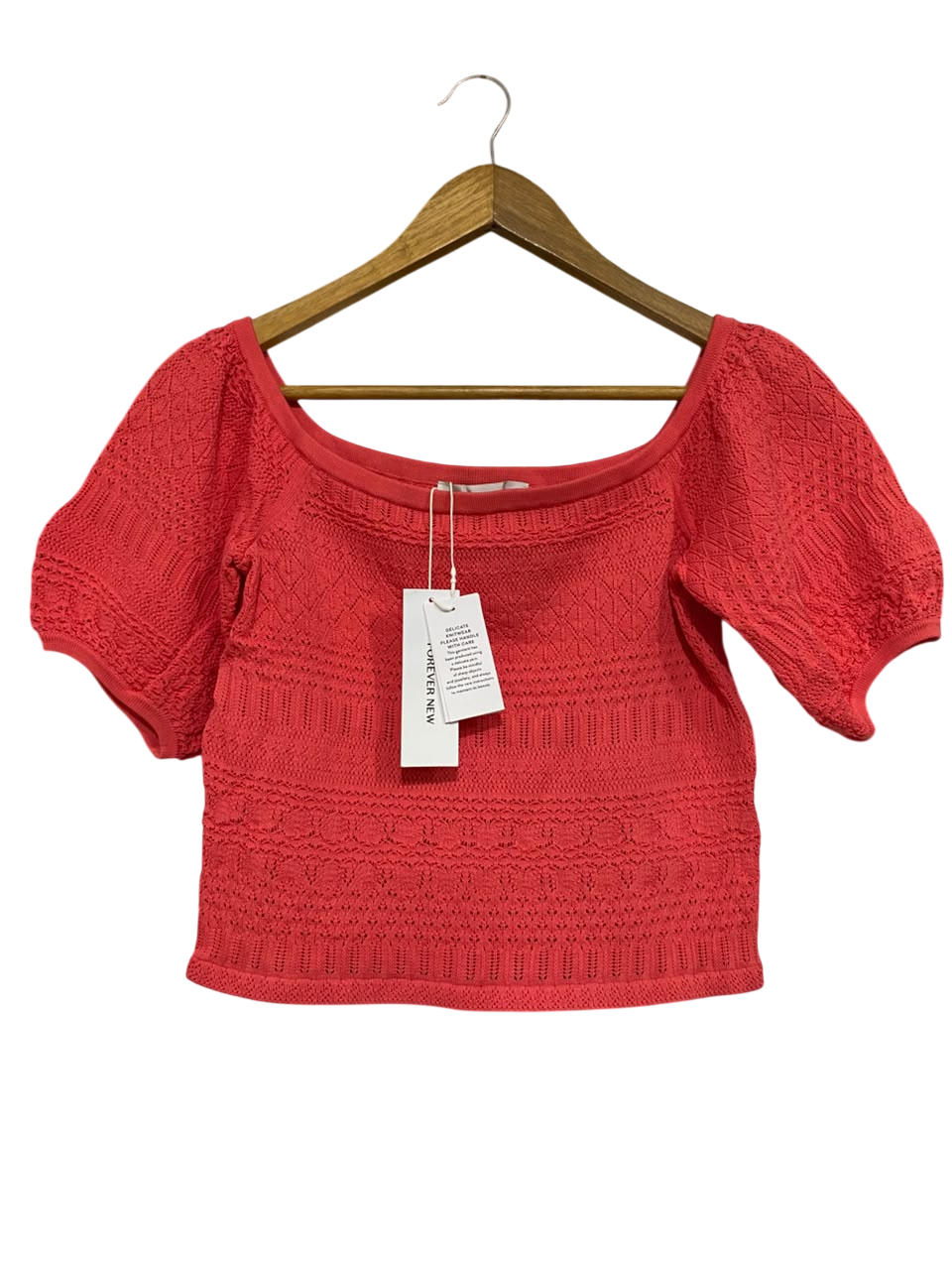 FOREVER NEW |XS| BUST 15| A64| CORAL TEXTURED KNIT OFF-SHOULDER TECHNICAL UTILITY TOP