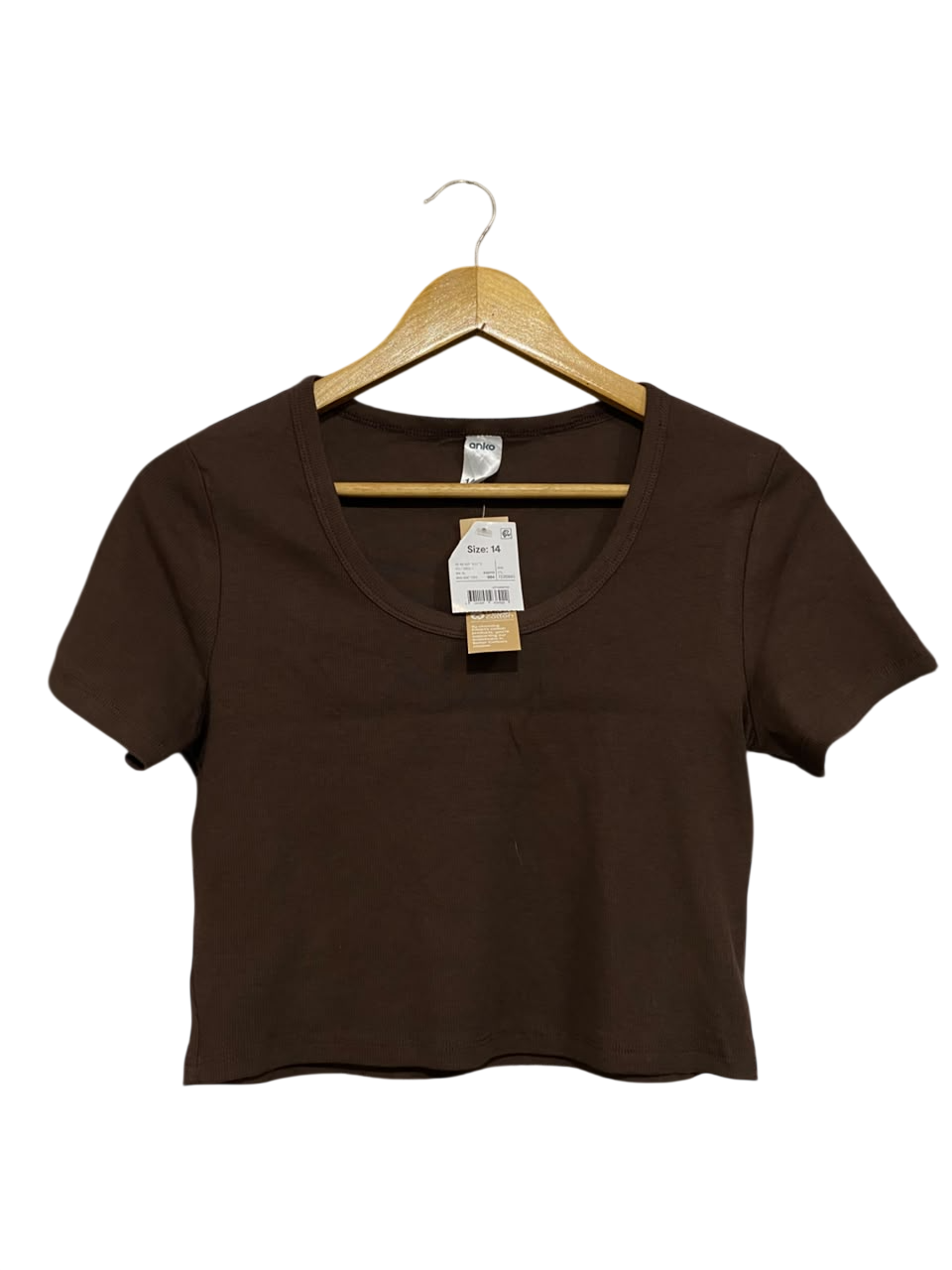ANKO |XS| BUST 16| A64| BROWN SCOOP-NECK SHORT-SLEEVE TECHNICAL UTILITY TEE