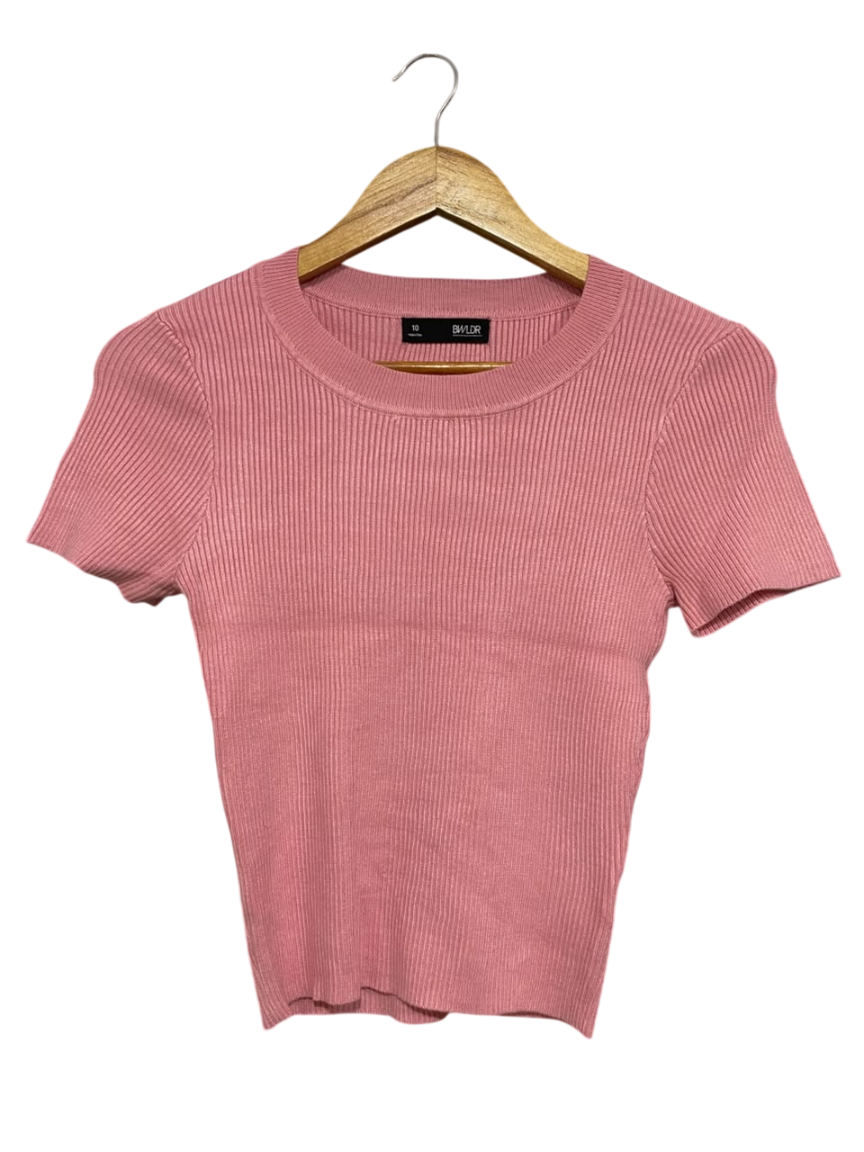BWLDR |XS| BUST 13| A64| DUSTY PINK RIBBED CREWNECK SHORT-SLEEVE TECHNICAL UTILITY TEE