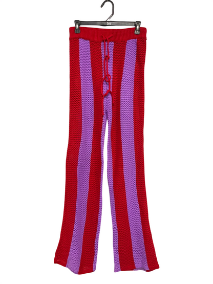 YOURSELE |XS| WAIST 28| A64| RED AND LAVENDER STRIPED DRAWSTRING CROCHET TECHNICAL UTILITY PANTS