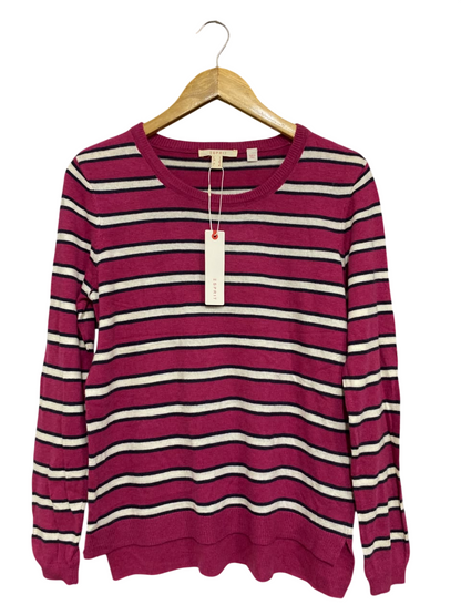 ESPRIT |S| BUST 18| A64| MAGENTA AND WHITE STRIPED CREWNECK LONG-SLEEVE TECHNICAL UTILITY SWEATER
