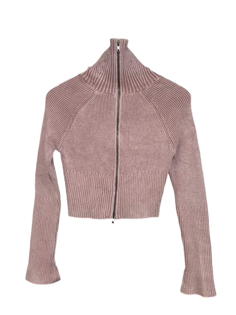 ANKO |XS| BUST 15| A64| MAUVE FULL-ZIP HIGH-COLLAR LONG-SLEEVE TECHNICAL UTILITY CROP SWEATER