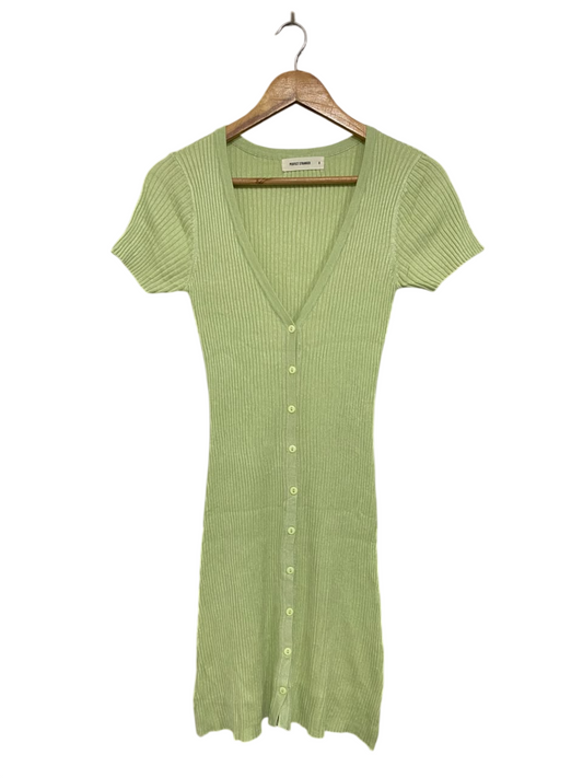 PERFECT STRANGER |XS| BUST 12| A64| SAGE GREEN RIBBED V-NECK BUTTON-FRONT  MINI DRESS