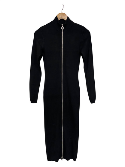GLASSONS |S| BUST 14| A64| BLACK FULL-ZIP STAND-COLLAR LONG-SLEEVE TECHNICAL UTILITY MIDI DRESS