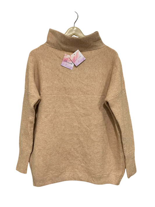 CHICWISH |XL| BUST 25| A64| BEIGE MOCK-NECK RIBBED-TEXTURE SWEATER